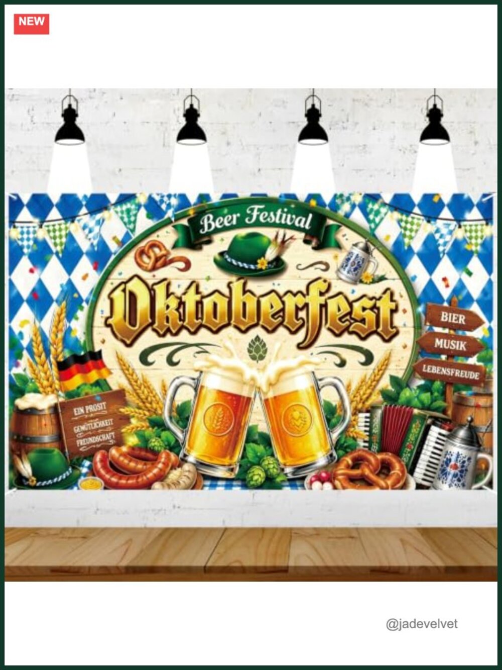 Oktoberfest Backdrop Banner Blue White Check German Bavarian Beer Festival